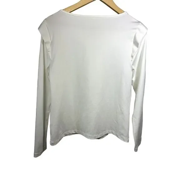 DUDLEY STEPHENS Women's Puff Ruffle Shoulder Long Sleeve Top White Size Medium - Picture 6 of 6